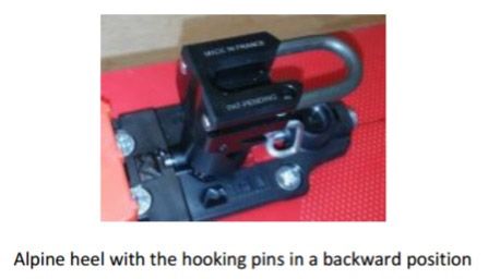 Meidjo alpin heel with the hooking pins in a backward position